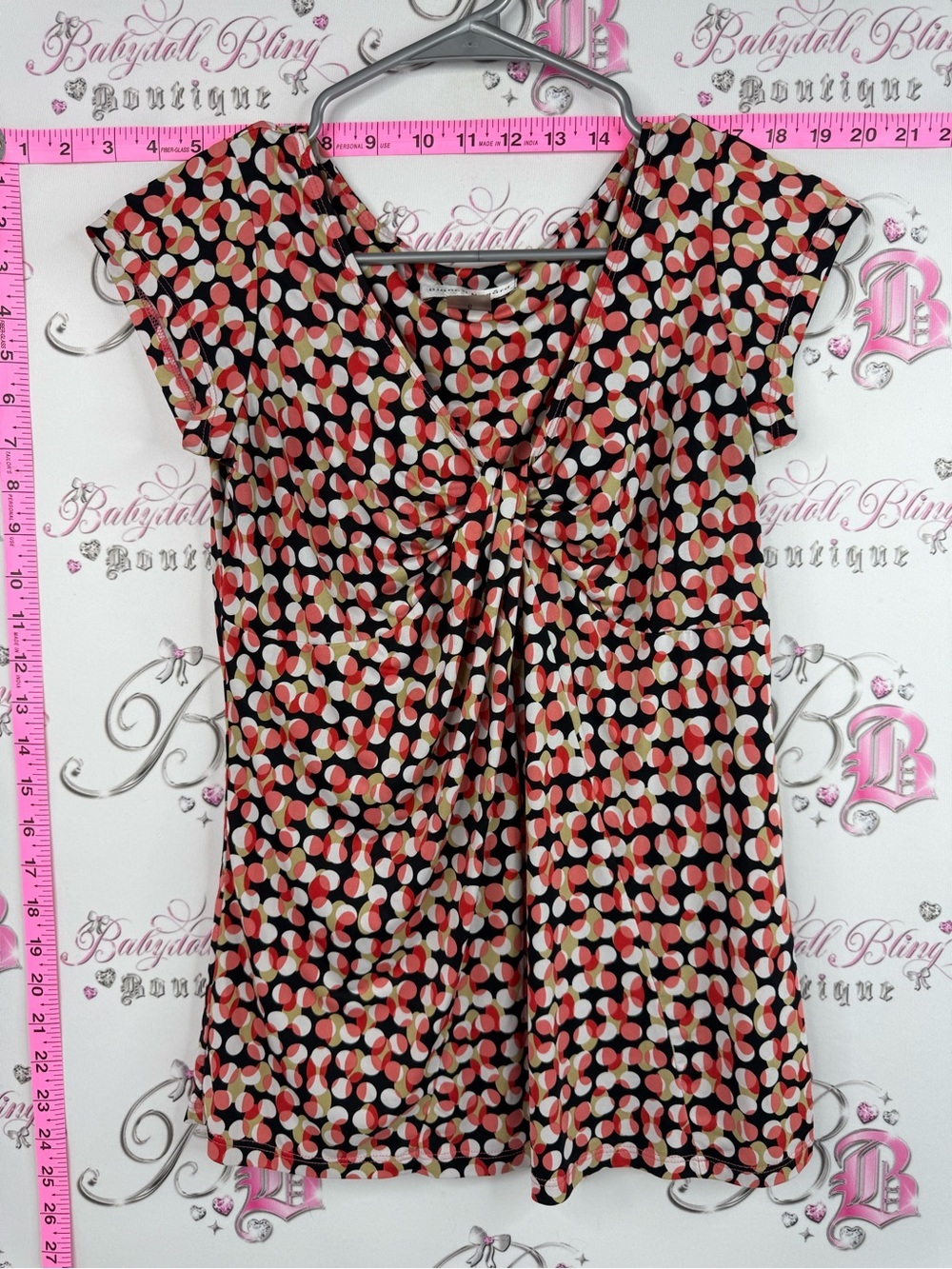 Bianca nygard Geometric Print Twist-Front Short Sleeve Top Coral, Black & Cream